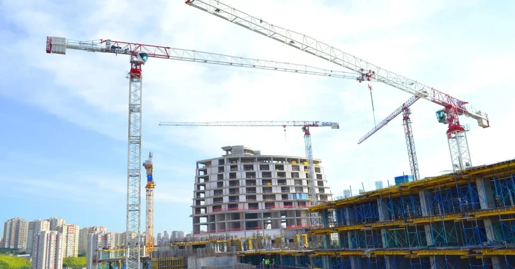 Rozładunek prefabrykatów keramzytowych zimą na placu budowy