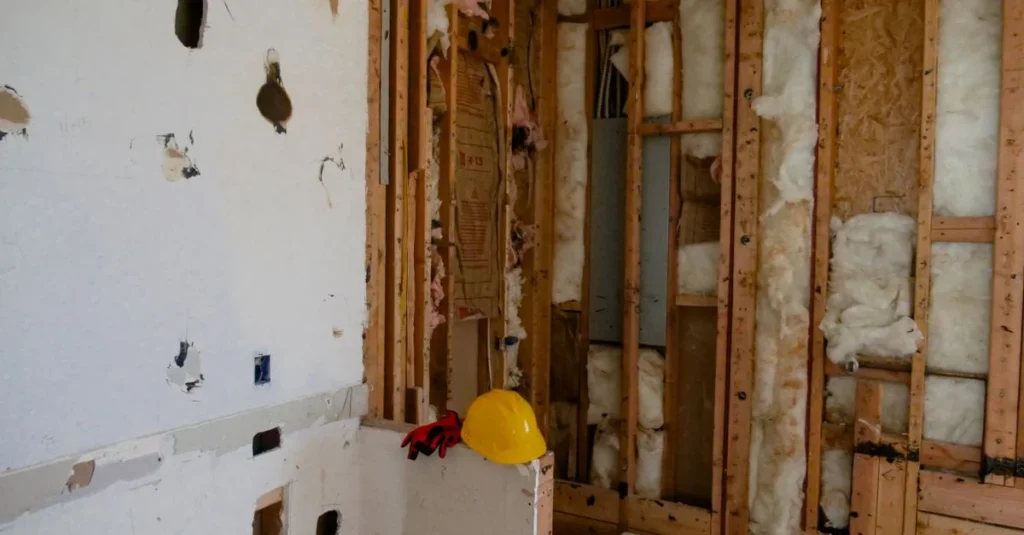 Wnętrze prefabrykowanego domu z keramzytu z widocznymi bruzdami pod instalacje elektryczne