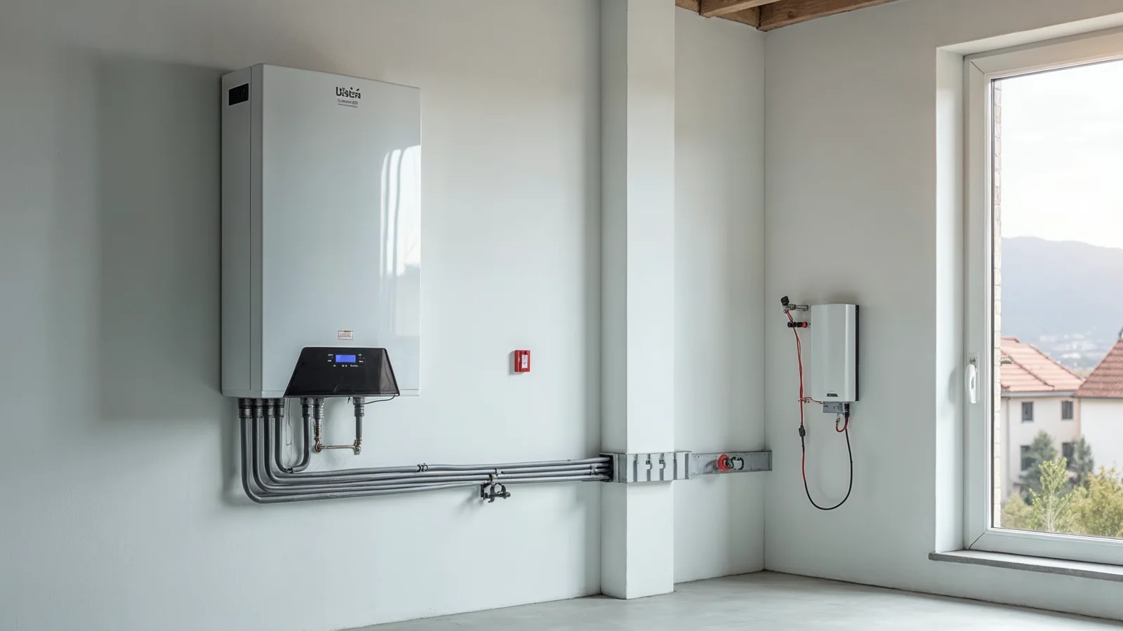 Magazyn energii i falownik zamontowane w pomieszczeniu technicznym domu